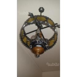 Lampadario ferro battuto e vetro