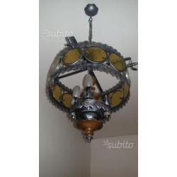 Lampadario ferro battuto e vetro