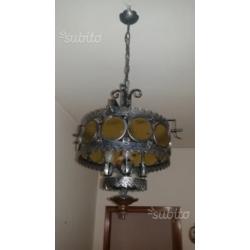 Lampadario ferro battuto e vetro